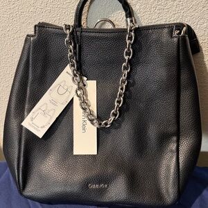 Calvin Klein Leather Chain Convertible Backpack Handbag NWT